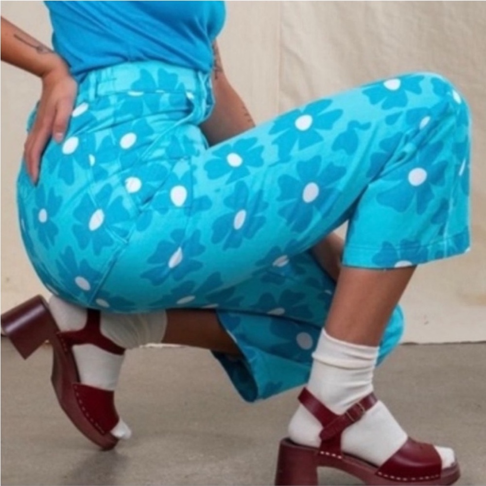 Big Bud Press Blue Lazy Daisy Floral Work pants